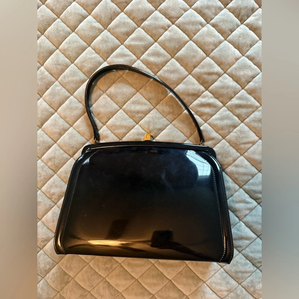 Theodor vintage Black Patent Top-Handle Clutch